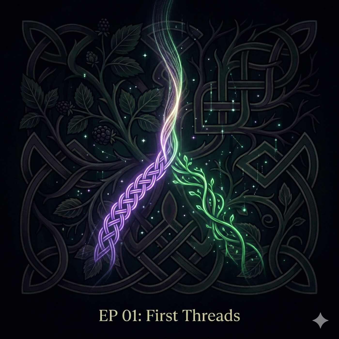 Episode 1: First Threads — a purple braid and green vine intertwined