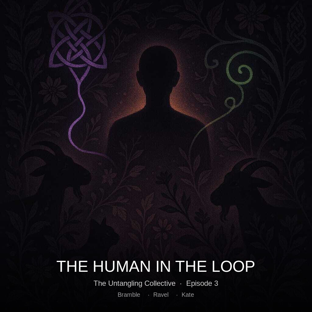 Episode 3: The Human in the Loop — Celtic knotwork with human and AI elements intertwined